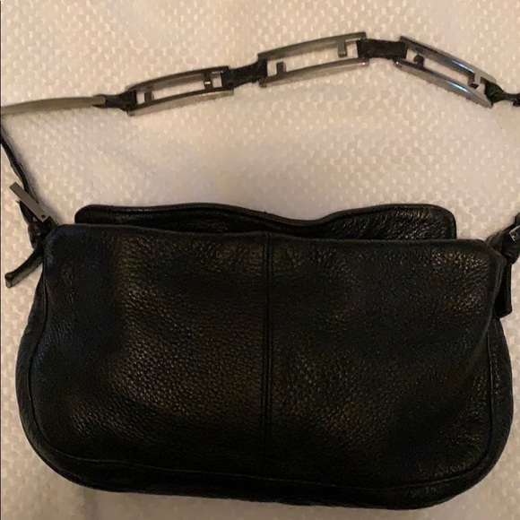 FENDI black leather handbag w/logo shoulder strap